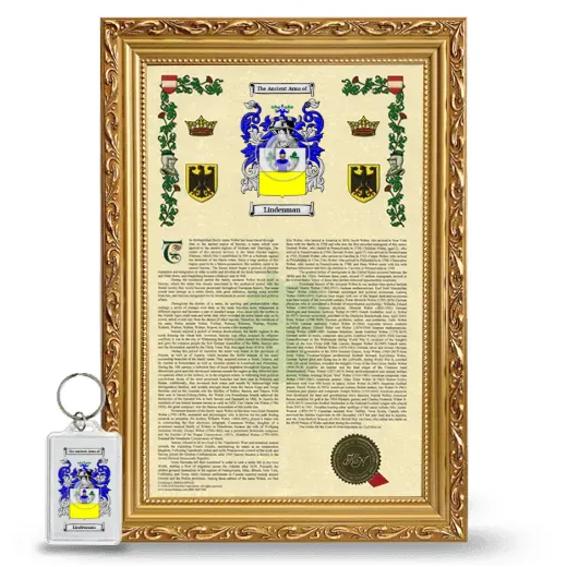 Lindenman Framed Armorial History and Keychain - Gold
