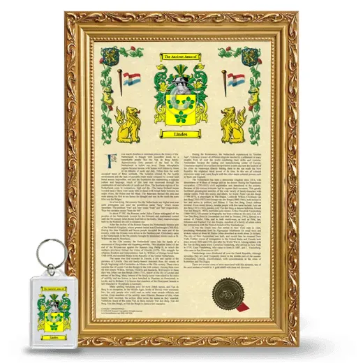 Lindes Framed Armorial History and Keychain - Gold