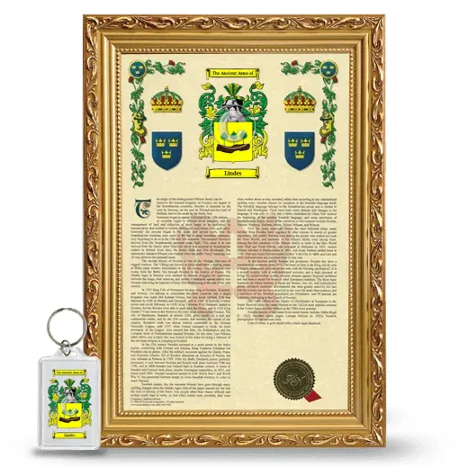 Lindes Framed Armorial History and Keychain - Gold