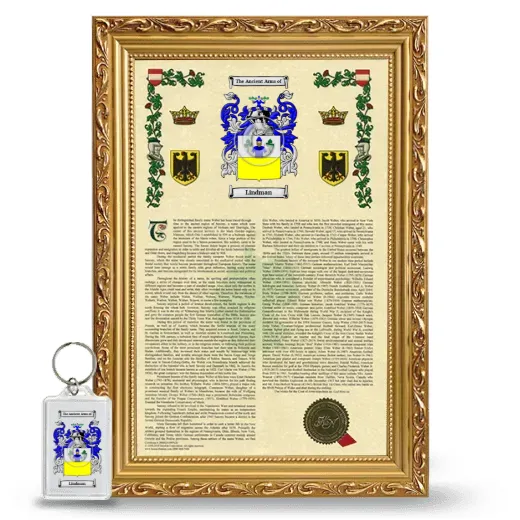 Lindman Framed Armorial History and Keychain - Gold