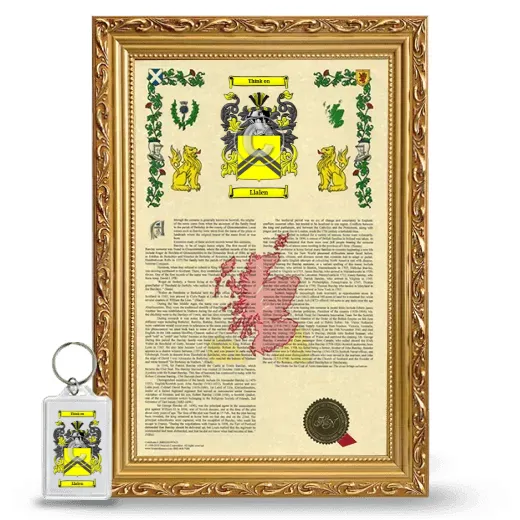 Llalen Framed Armorial History and Keychain - Gold