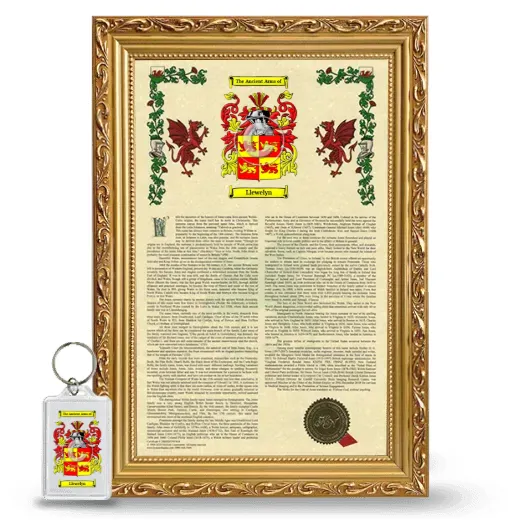 Llewelyn Framed Armorial History and Keychain - Gold