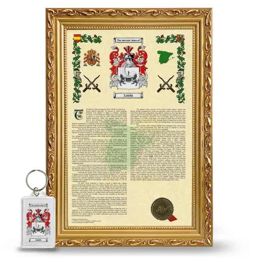 Loiola Framed Armorial History and Keychain - Gold