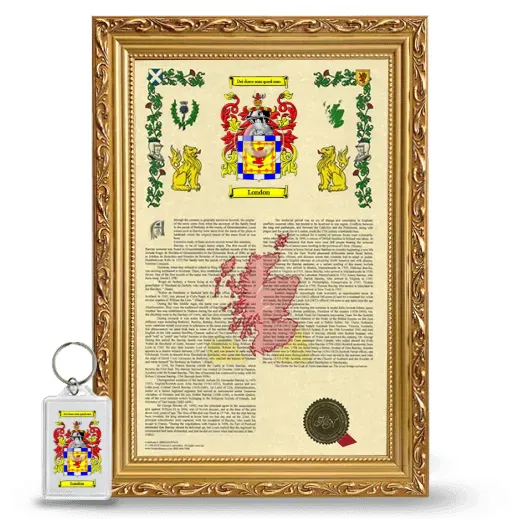 London Framed Armorial History and Keychain - Gold