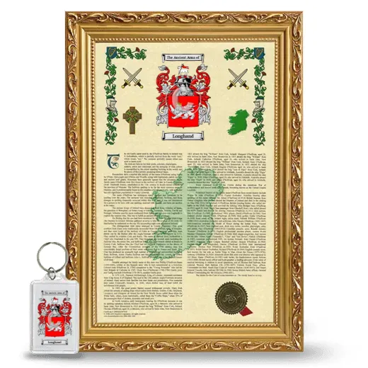 Longhand Framed Armorial History and Keychain - Gold