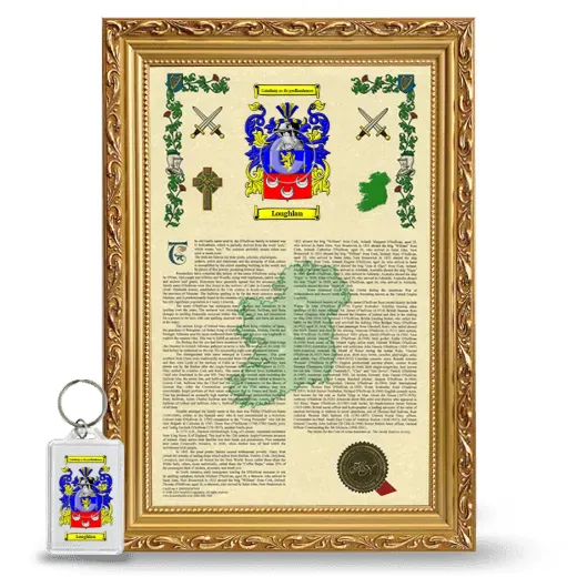 Loughlan Framed Armorial History and Keychain - Gold