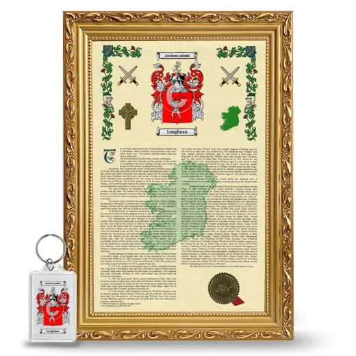 Loughnan Framed Armorial History and Keychain - Gold