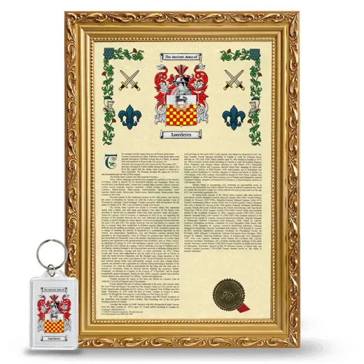 Louvieres Framed Armorial History and Keychain - Gold