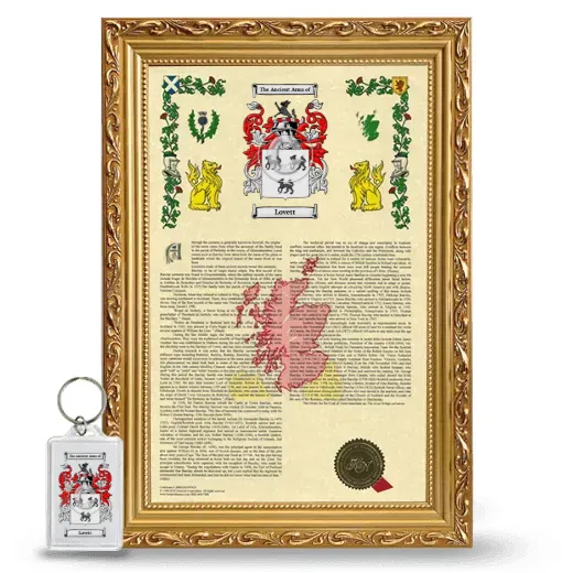 Lovett Framed Armorial History and Keychain - Gold