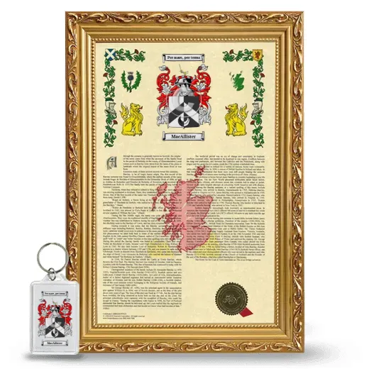 MacAilister Framed Armorial History and Keychain - Gold