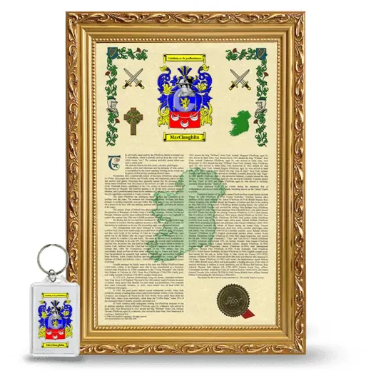 MacClaughlin Framed Armorial History and Keychain - Gold
