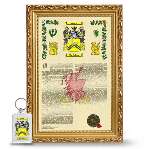 MacClellane Framed Armorial History and Keychain - Gold