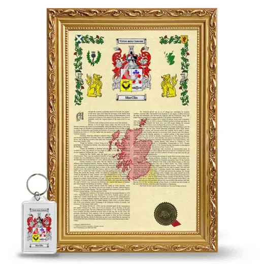 MacClin Framed Armorial History and Keychain - Gold