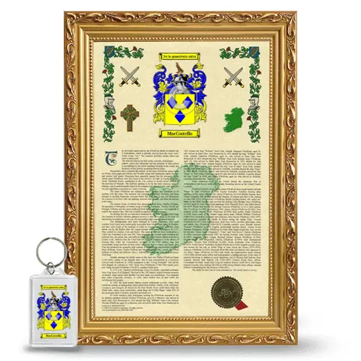 MacCostello Framed Armorial History and Keychain - Gold