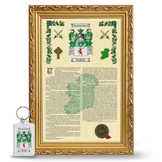 MacDivitt Framed Armorial History and Keychain - Gold