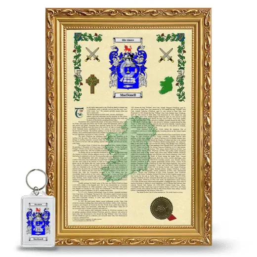 MacDonell Framed Armorial History and Keychain - Gold