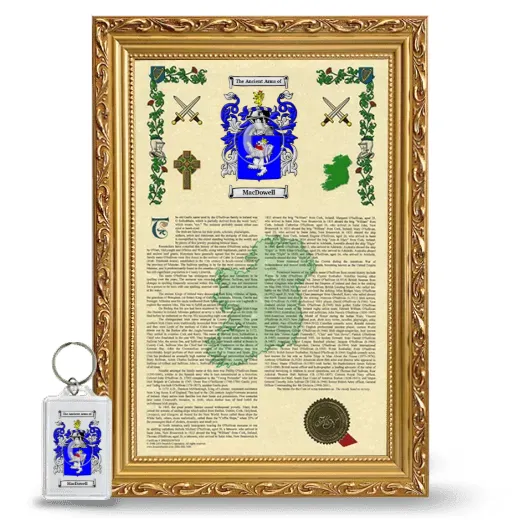 MacDowell Framed Armorial History and Keychain - Gold