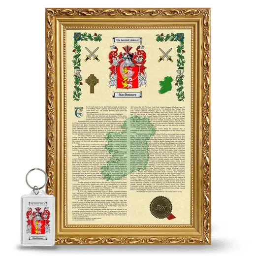 MacDowney Framed Armorial History and Keychain - Gold
