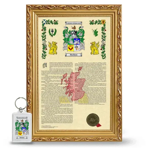 MacInon Framed Armorial History and Keychain - Gold
