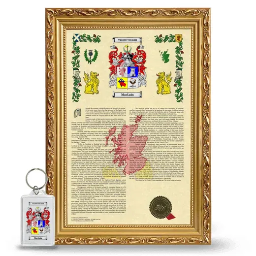 MacLain Framed Armorial History and Keychain - Gold