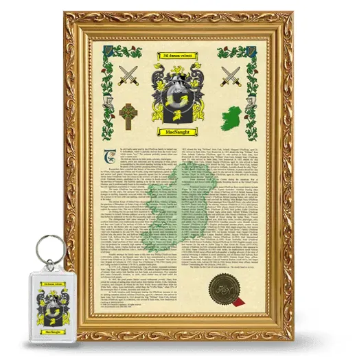 MacNaught Framed Armorial History and Keychain - Gold