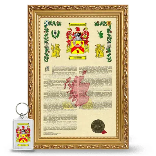MacNikle Framed Armorial History and Keychain - Gold