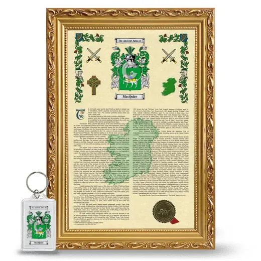 MacQuire Framed Armorial History and Keychain - Gold