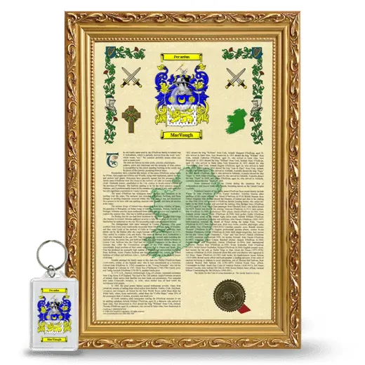 MacVaugh Framed Armorial History and Keychain - Gold