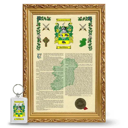 MacWhiney Framed Armorial History and Keychain - Gold
