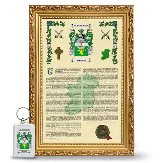 Maginnis Framed Armorial History and Keychain - Gold