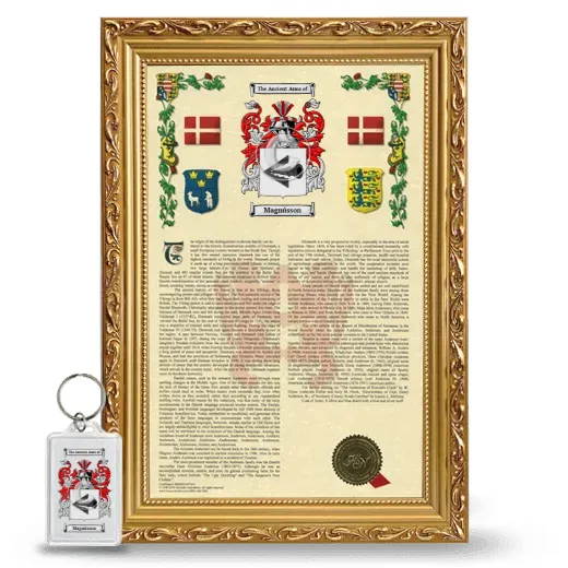 Magnússon Framed Armorial History and Keychain - Gold