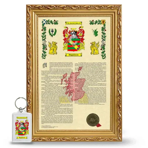Magnússon Framed Armorial History and Keychain - Gold