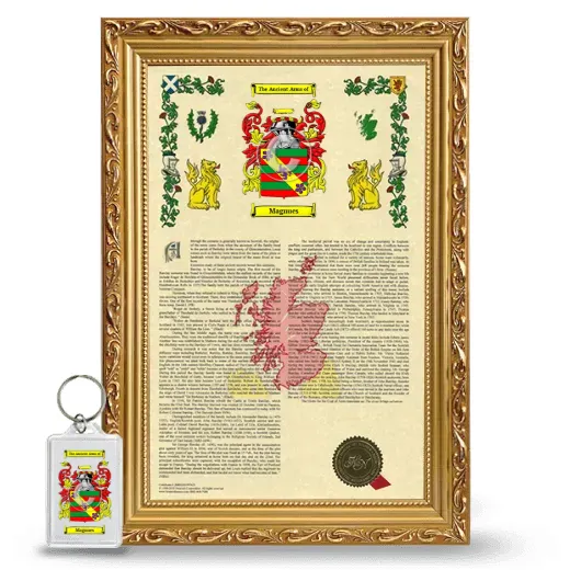 Magnues Framed Armorial History and Keychain - Gold