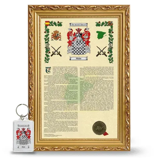Major Framed Armorial History and Keychain - Gold