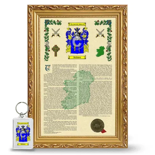 Maloney Framed Armorial History and Keychain - Gold