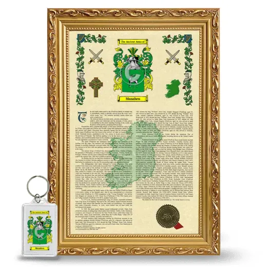 Manahen Framed Armorial History and Keychain - Gold