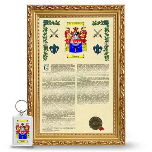 Massey Framed Armorial History and Keychain - Gold
