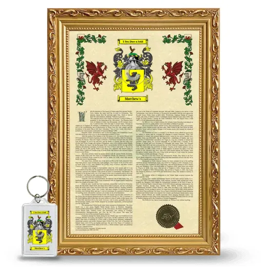 Matthew's Framed Armorial History and Keychain - Gold
