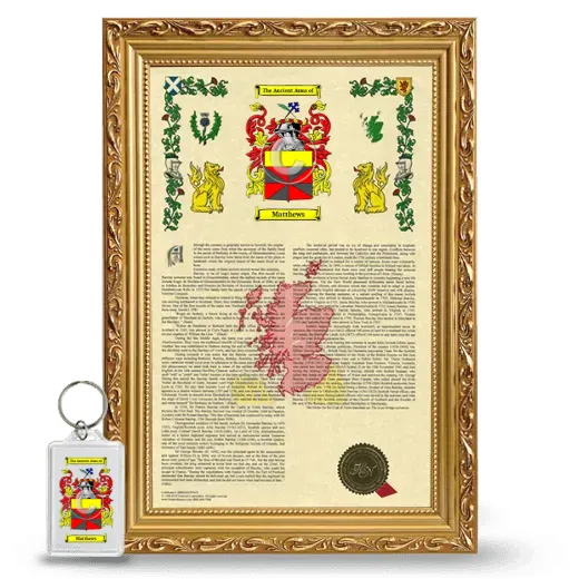 Matthews Framed Armorial History and Keychain - Gold