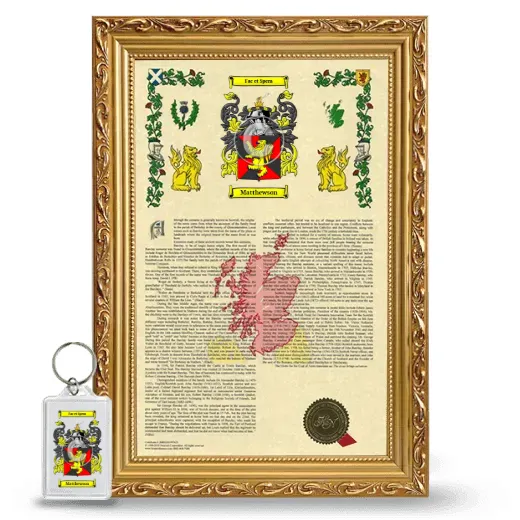 Matthewson Framed Armorial History and Keychain - Gold