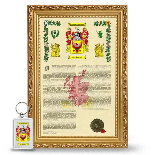 Mc-donnell Framed Armorial History and Keychain - Gold