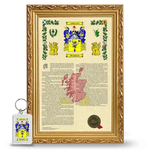 McAuslane Framed Armorial History and Keychain - Gold