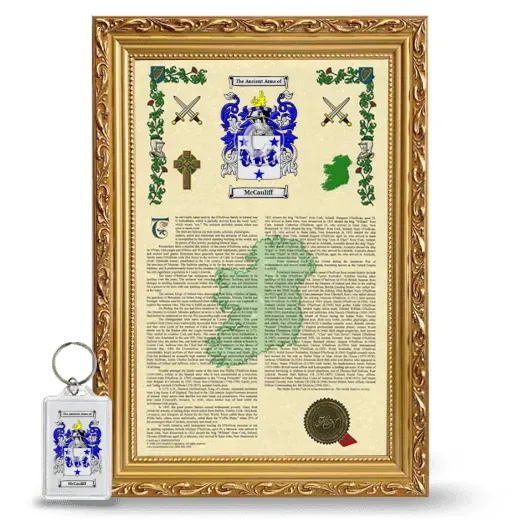 McCauliff Framed Armorial History and Keychain - Gold