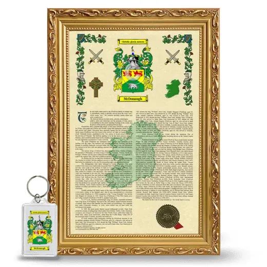McDonaugh Framed Armorial History and Keychain - Gold