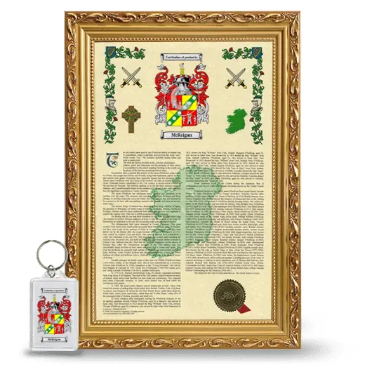 McKeigan Framed Armorial History and Keychain - Gold