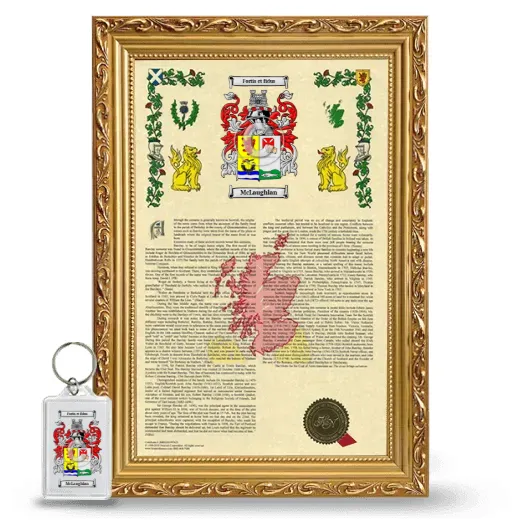 McLaughlan Framed Armorial History and Keychain - Gold
