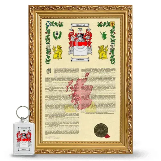 McMain Framed Armorial History and Keychain - Gold