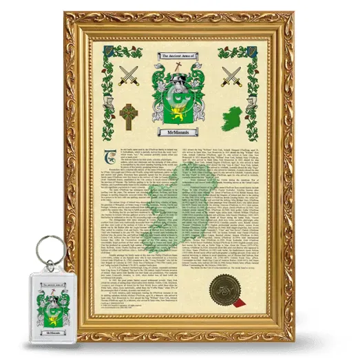 McMannis Framed Armorial History and Keychain - Gold