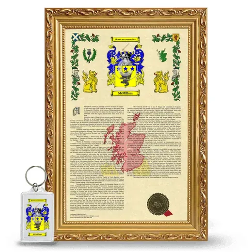 McMillam Framed Armorial History and Keychain - Gold