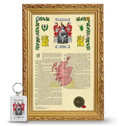 McPhilip Framed Armorial History and Keychain - Gold
